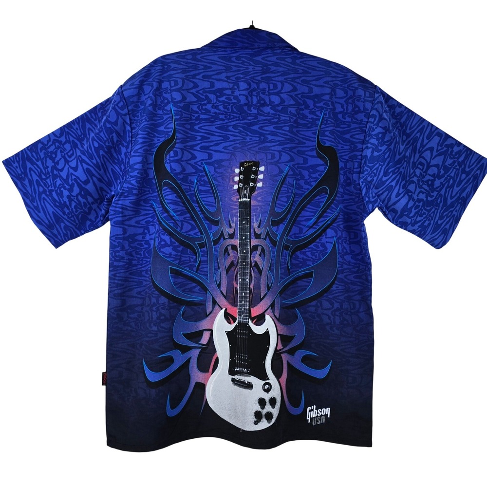 Gibson Tour Wear Dragonfly Shirt XL Blue White SG Guitar Tribal Flame Rock Mens - Picture 2 of 16